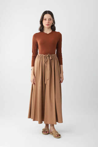 Beli Büzgülü Etek Açık Taba - 1