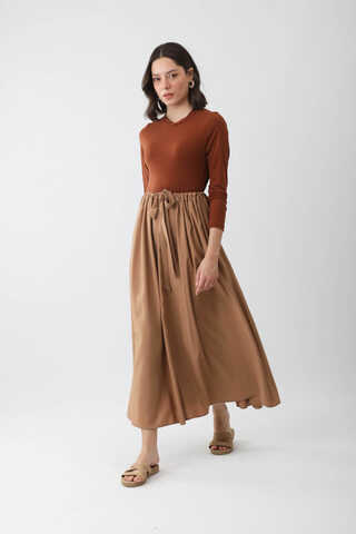 Beli Büzgülü Etek Açık Taba - 5