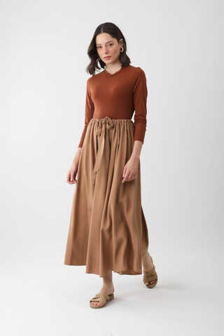 Beli Büzgülü Etek Açık Taba - 6