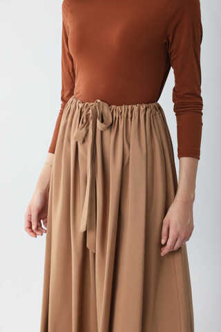 Beli Büzgülü Etek Açık Taba - 7