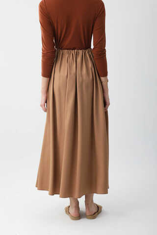 Beli Büzgülü Etek Açık Taba - 9