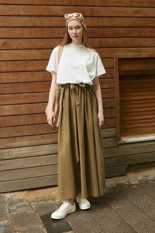 Beli Büzgülü Etek Koyu Bronz - 1