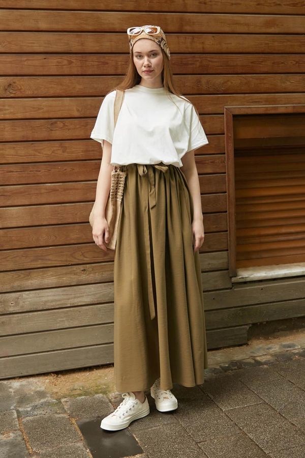 Beli Büzgülü Etek Koyu Bronz - 1