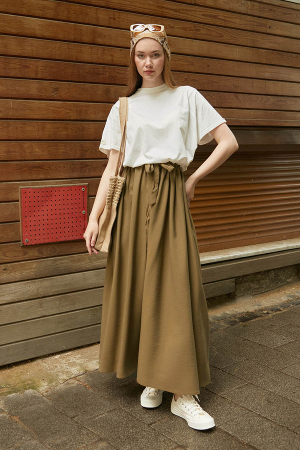 Beli Büzgülü Etek Koyu Bronz - 3