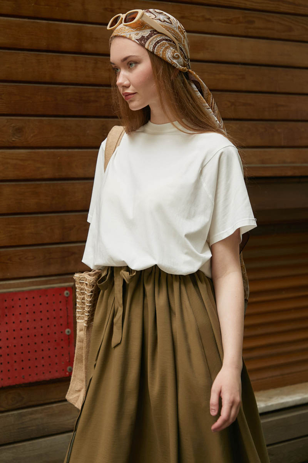 Beli Büzgülü Etek Koyu Bronz - 7