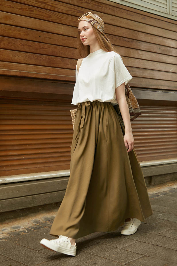 Beli Büzgülü Etek Koyu Bronz - 5