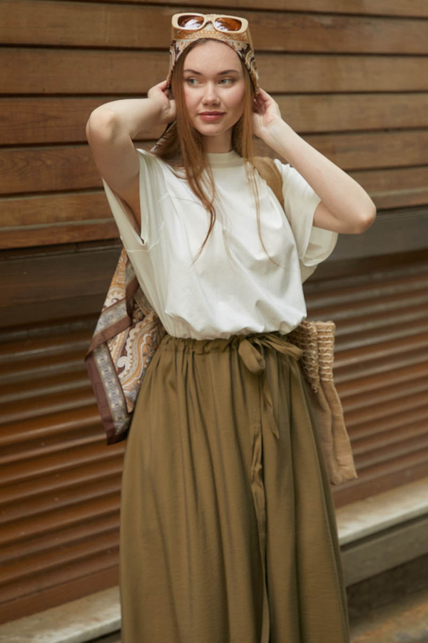 Beli Büzgülü Etek Koyu Bronz - 8