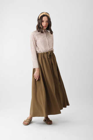 Beli Büzgülü Etek Koyu Bronz - 10