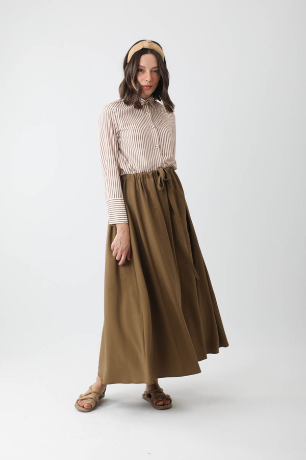 Beli Büzgülü Etek Koyu Bronz - 10