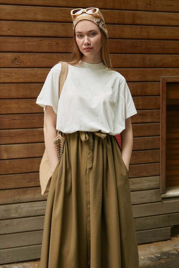 Beli Büzgülü Etek Koyu Bronz - 2