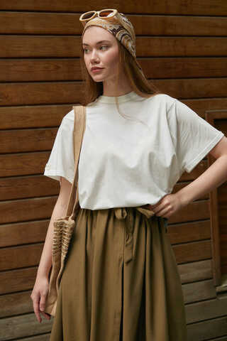 Beli Büzgülü Etek Koyu Bronz - 4