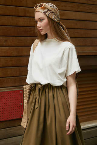 Beli Büzgülü Etek Koyu Bronz - 7