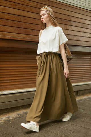 Beli Büzgülü Etek Koyu Bronz - 5