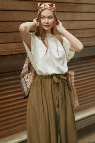 Beli Büzgülü Etek Koyu Bronz - 8