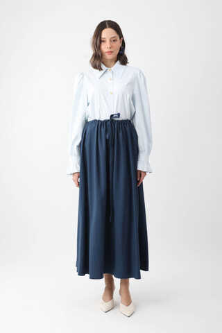 Beli Büzgülü Etek Lacivert - 2