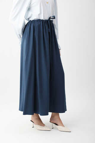 Beli Büzgülü Etek Lacivert - 3