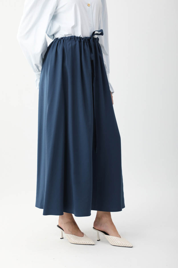 Beli Büzgülü Etek Lacivert - 3