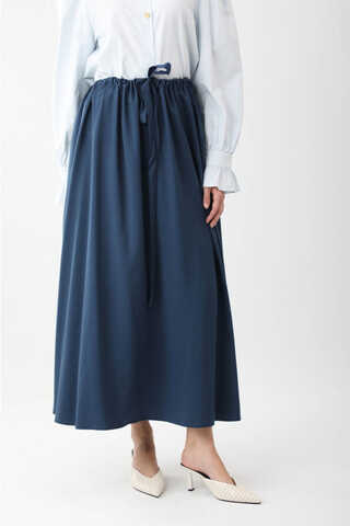 Beli Büzgülü Etek Lacivert - 5