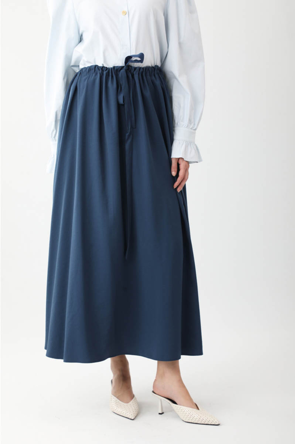 Beli Büzgülü Etek Lacivert - 5