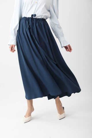 Beli Büzgülü Etek Lacivert - 1