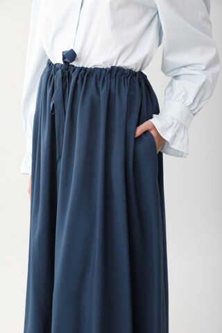 Beli Büzgülü Etek Lacivert - 8