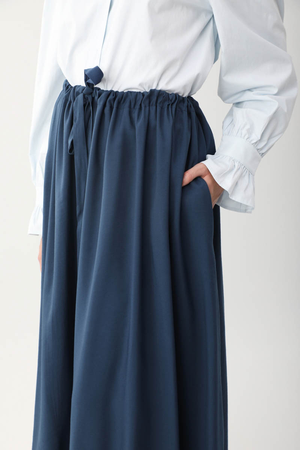 Beli Büzgülü Etek Lacivert - 8