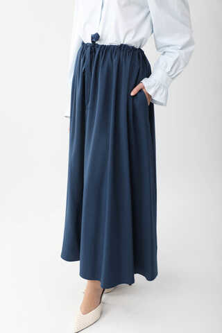 Beli Büzgülü Etek Lacivert - 9