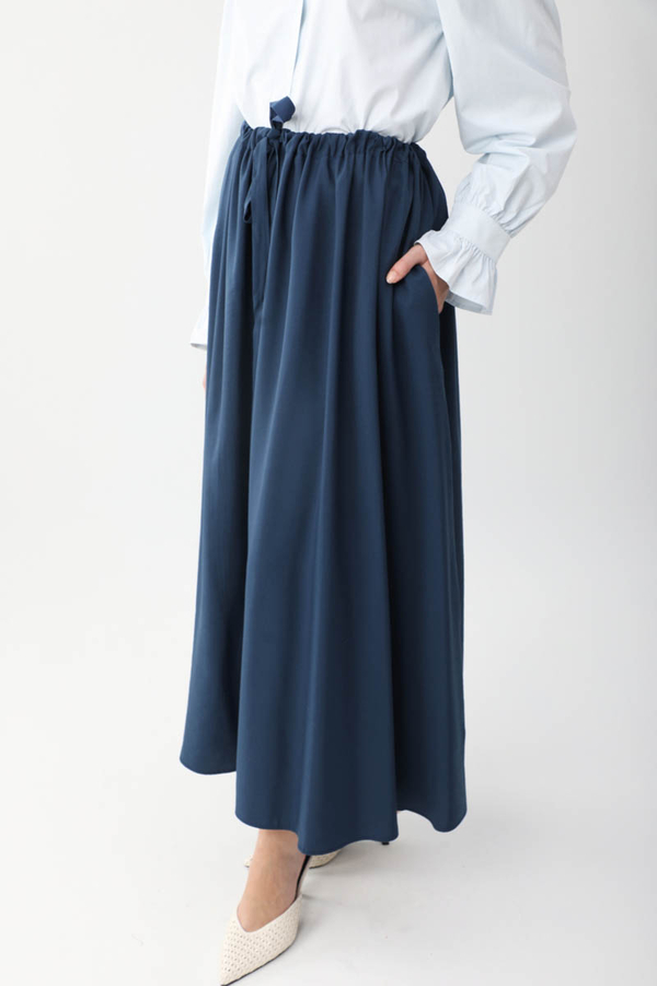 Beli Büzgülü Etek Lacivert - 9