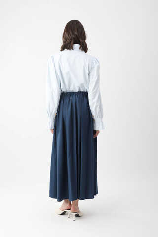 Beli Büzgülü Etek Lacivert - 10