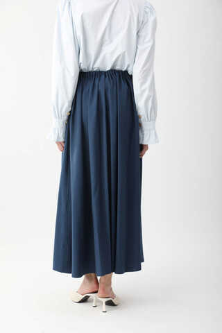 Beli Büzgülü Etek Lacivert - 11