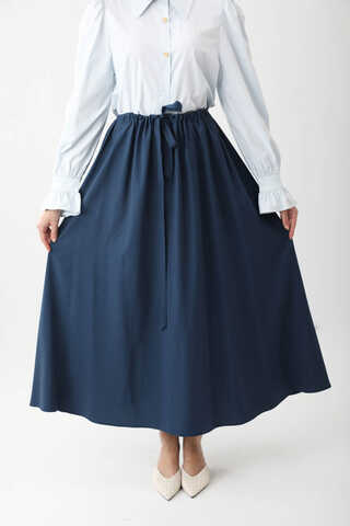 Beli Büzgülü Etek Lacivert - 12