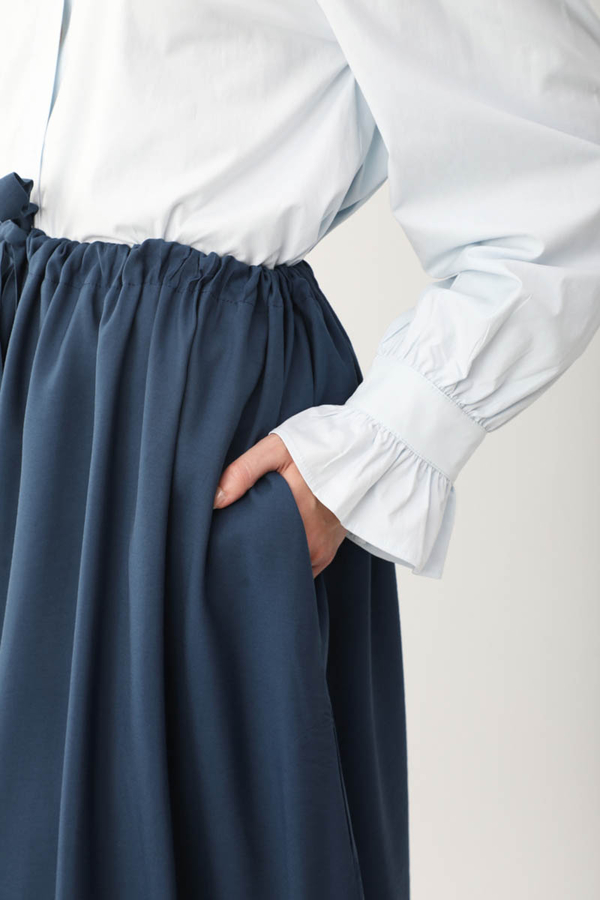 Beli Büzgülü Etek Lacivert - 7