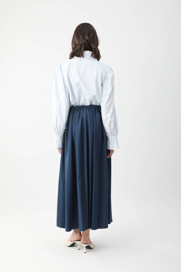 Beli Büzgülü Etek Lacivert - 10