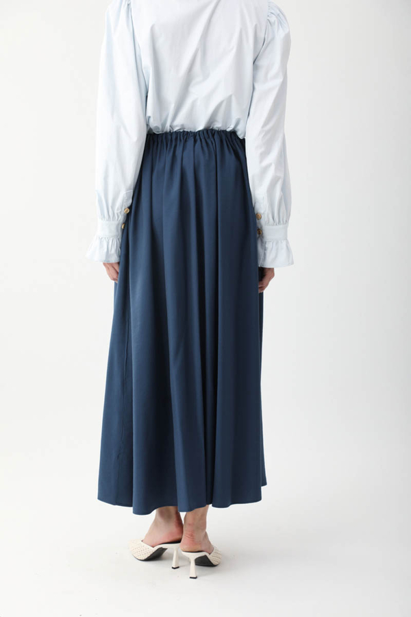 Beli Büzgülü Etek Lacivert - 11