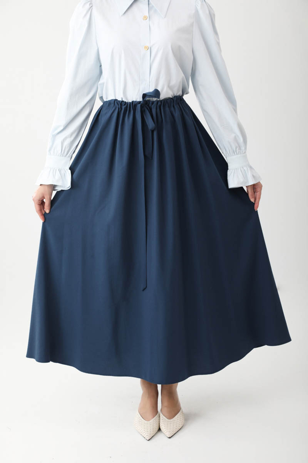 Beli Büzgülü Etek Lacivert - 12