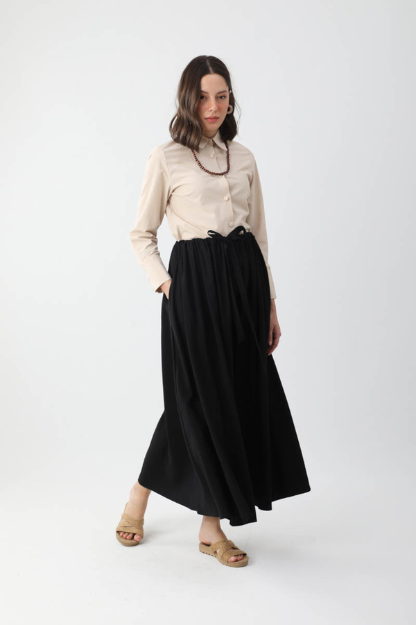 Beli Büzgülü Etek Siyah - 5