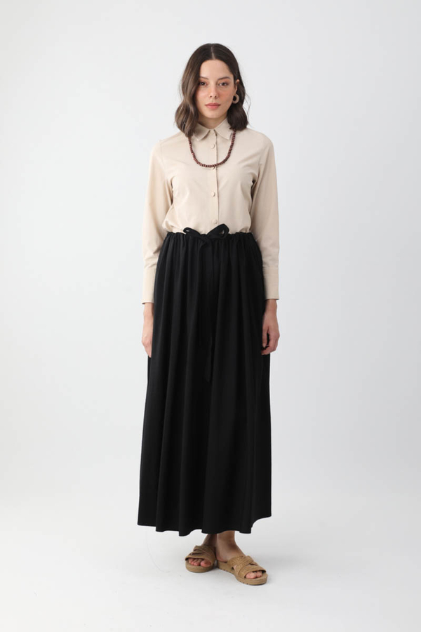 Beli Büzgülü Etek Siyah - 2