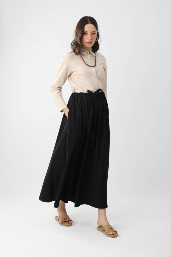 Beli Büzgülü Etek Siyah - 4