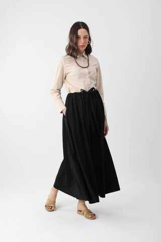 Beli Büzgülü Etek Siyah - 5