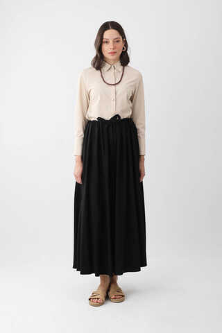 Beli Büzgülü Etek Siyah - 1