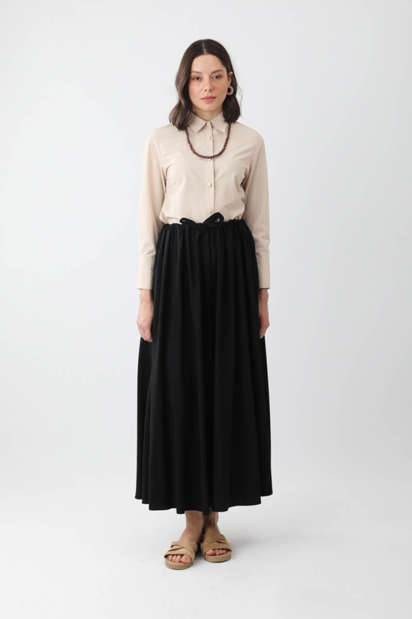 Beli Büzgülü Etek Siyah - 1