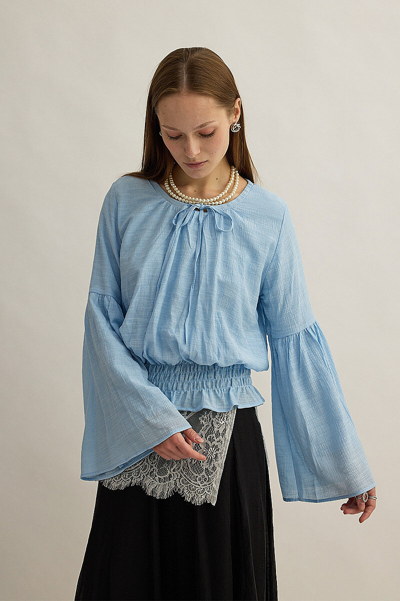 Beli Gipe Detaylı Bluz Bebe Mavisi