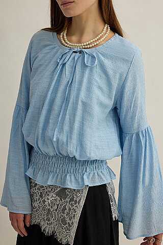 Beli Gipe Detaylı Bluz Bebe Mavisi - 2