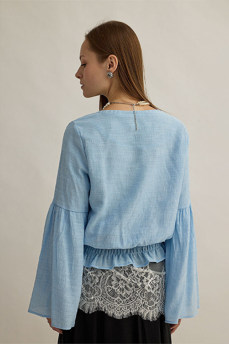 Beli Gipe Detaylı Bluz Bebe Mavisi - 5