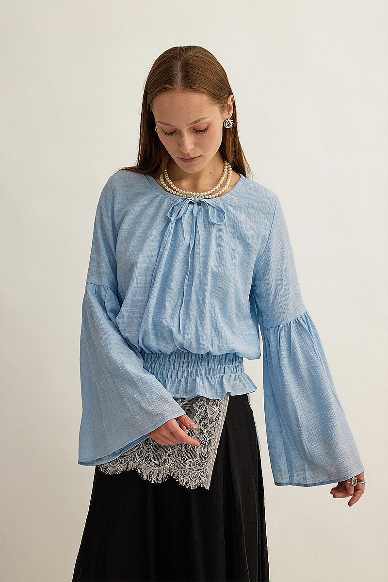 Beli Gipe Detaylı Bluz Bebe Mavisi