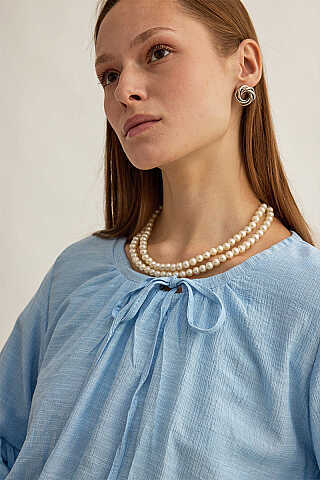 Beli Gipe Detaylı Bluz Bebe Mavisi - 3