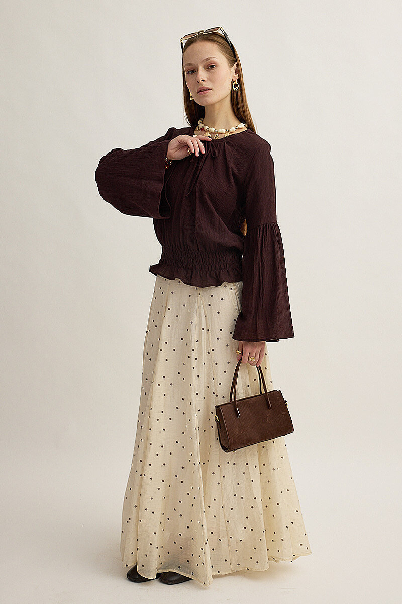 Beli Gipe Detaylı Bluz Kahve - 6