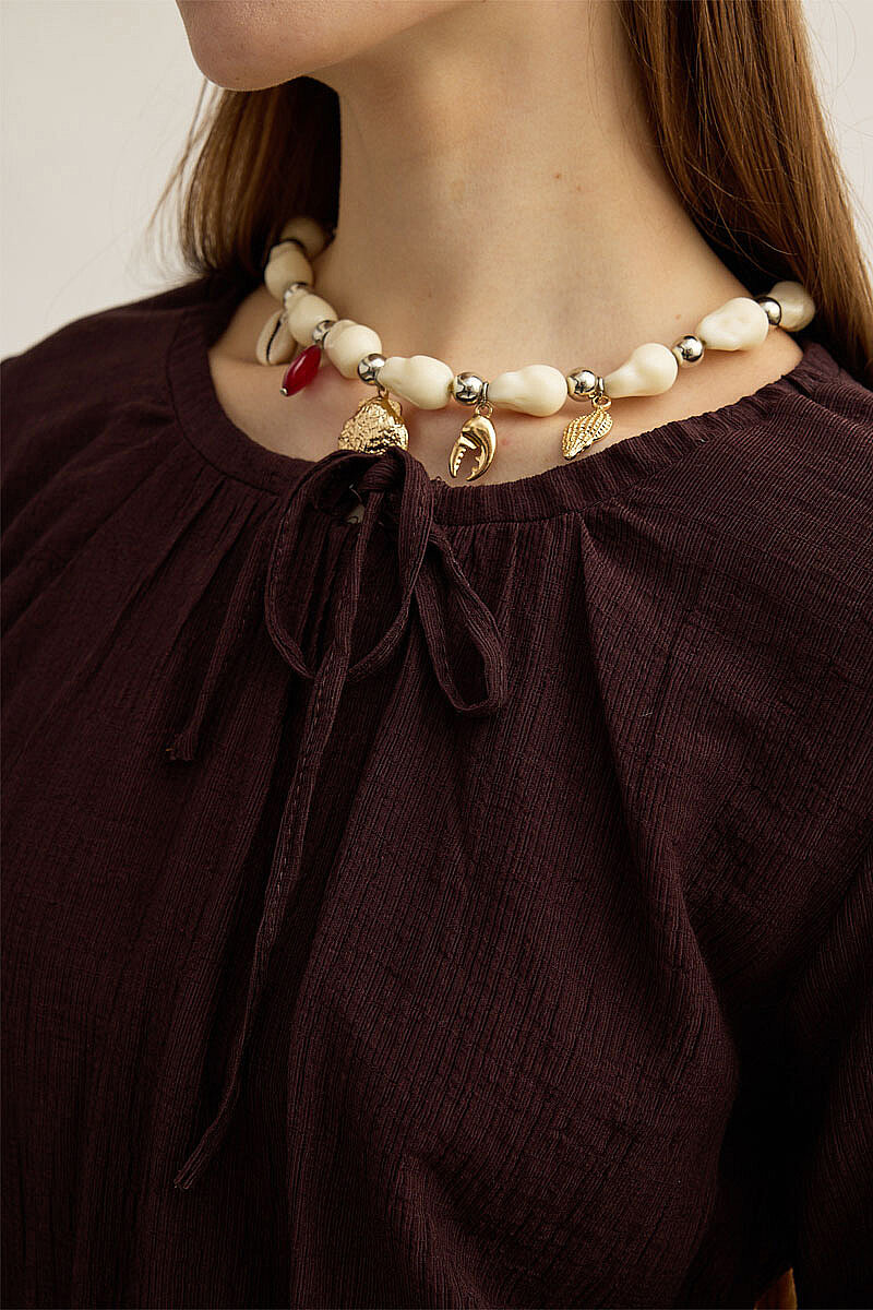 Beli Gipe Detaylı Bluz Kahve - 3