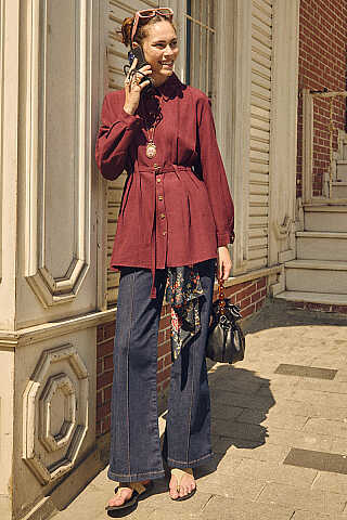 Beli Pileli İlilkli Tunik Bordo - 4