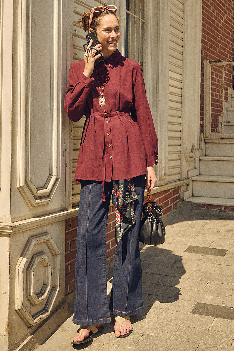 Beli Pileli İlilkli Tunik Bordo - 4